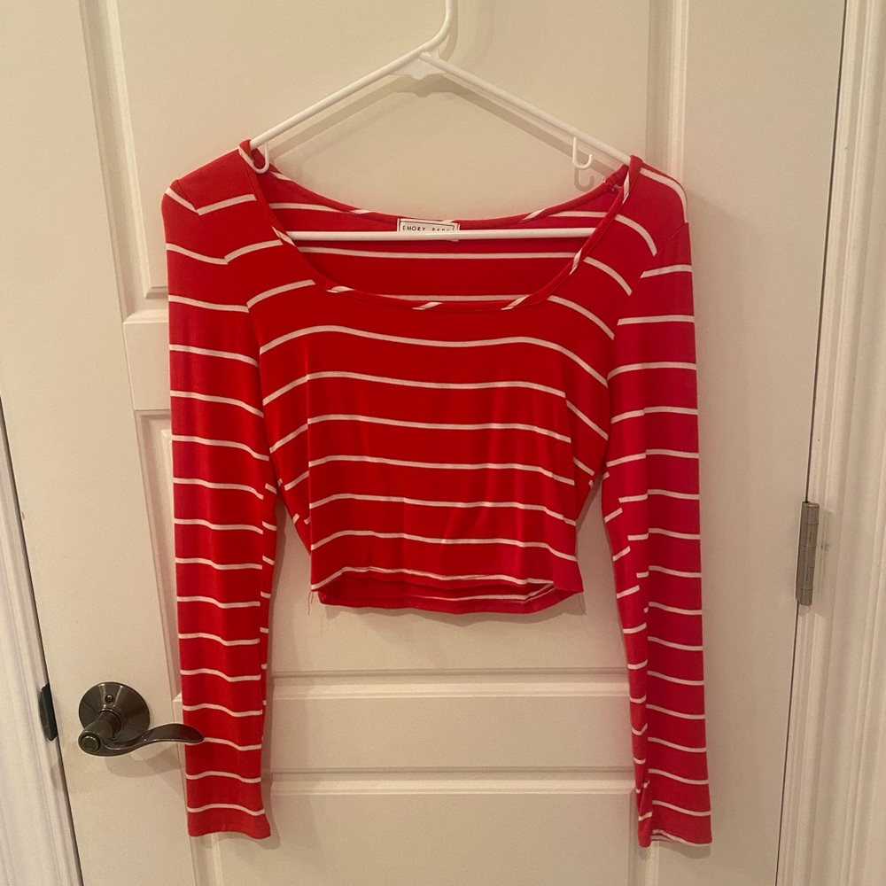 Emory Park Red and White Striped Crop Top Size Small